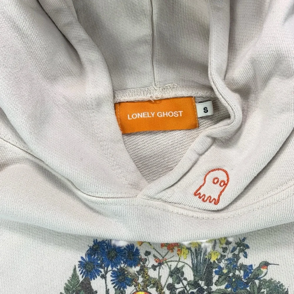 Lonely Ghost Size Small Connect‎ Graphic Hoodie Oversized Beige Butterfly